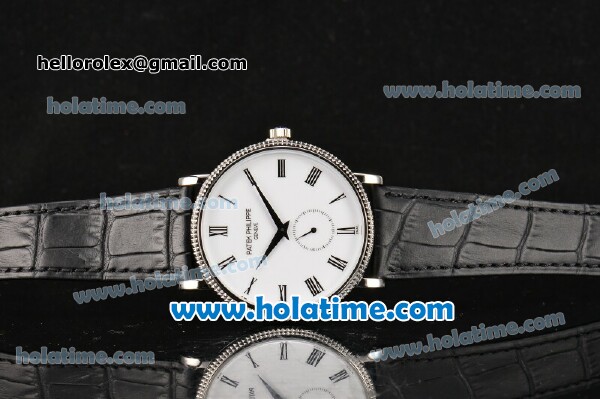 Patek Philippe Calatrava Miyota Quartz Steel Case with Roman Numeral Markers and White Dial - Click Image to Close